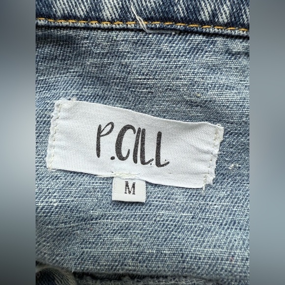 P.Cill Cropped Button Down Long Sleeve Denim Jacket Size Medium - Picture 9 of 12